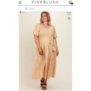 Pinkblush Yellow Floral Short Puff Sleeve Maternity Plus Midi Dress 3XL